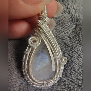 Dainty Rainbow Moonstone Silver Wire Wrapped Pendant